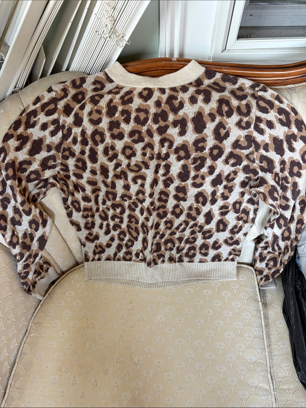 a new day Leopard Print Crewneck Sweater in Cream and Brown